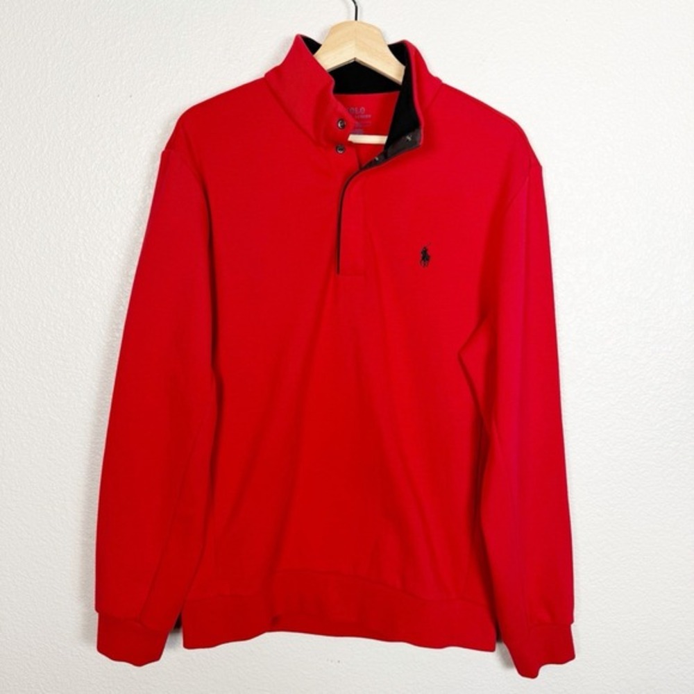 Polo Ralph Lauren Size M‎ Red Quarter Snap Mock Neck Pullover Sweatshirt Preppy